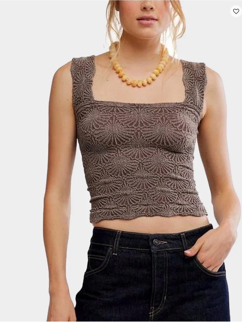Free People Taupe Smocked Square-Neck Crop Tank